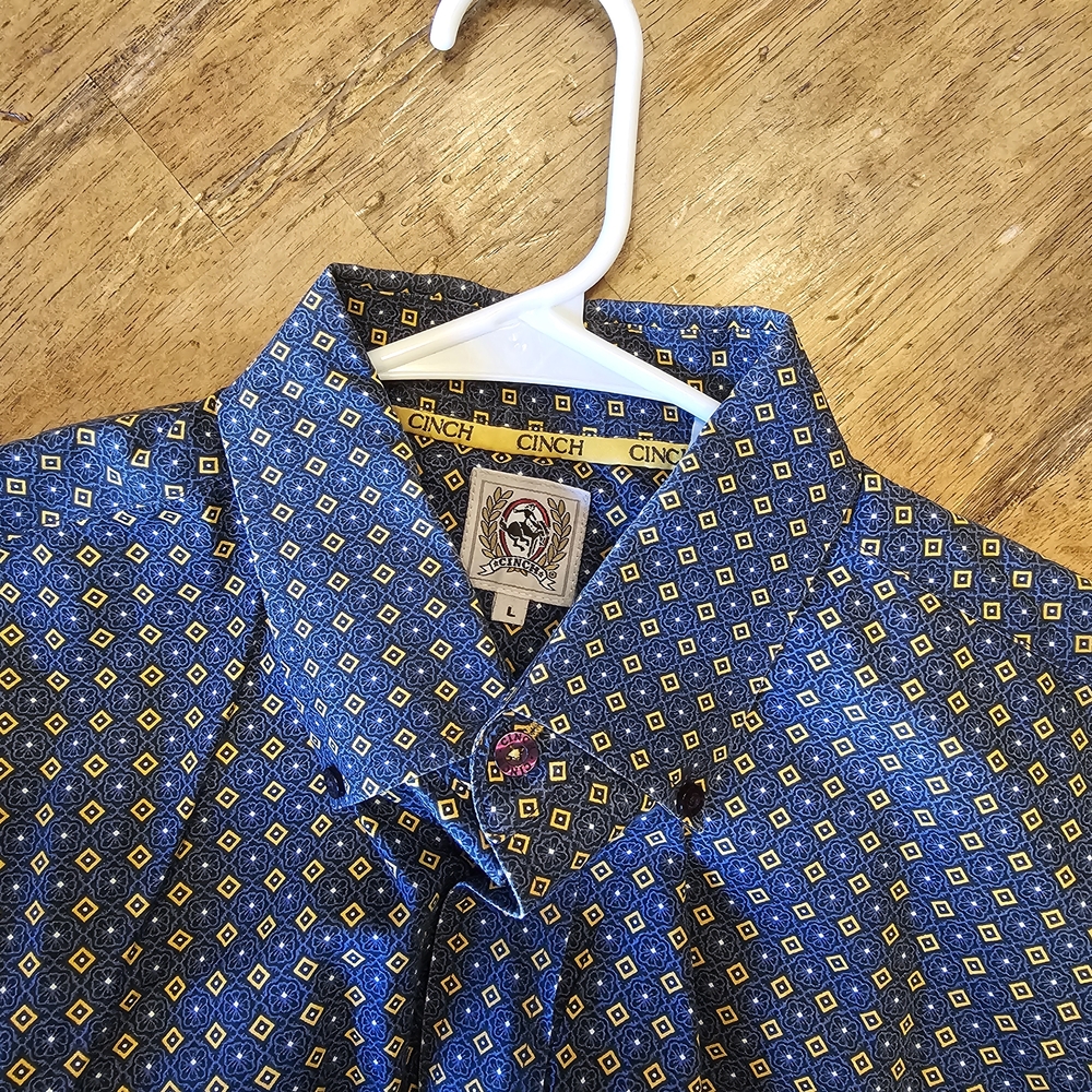 Cinch Blue Patterned Casual Button Down Shirt